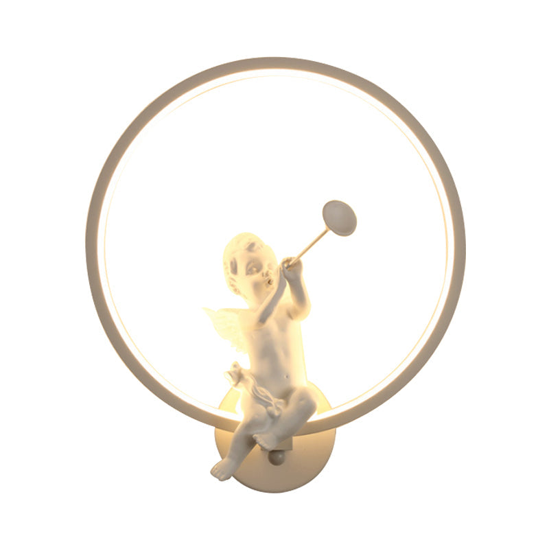 Frendorf | Moderne Weiße Wandlampe mit Engel Junge Ring Acryl LED Wandleuchte für Treppe