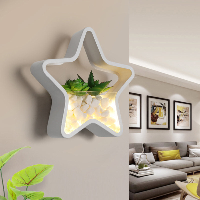 Kinderzimmer Fake Sukkulente Wandlampe Metall Stein Zeitgenössisch Weiß Wandleuchte