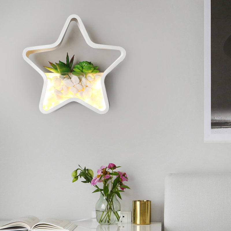 Kinderzimmer Fake Sukkulente Wandlampe Metall Stein Zeitgenössisch Weiß Wandleuchte