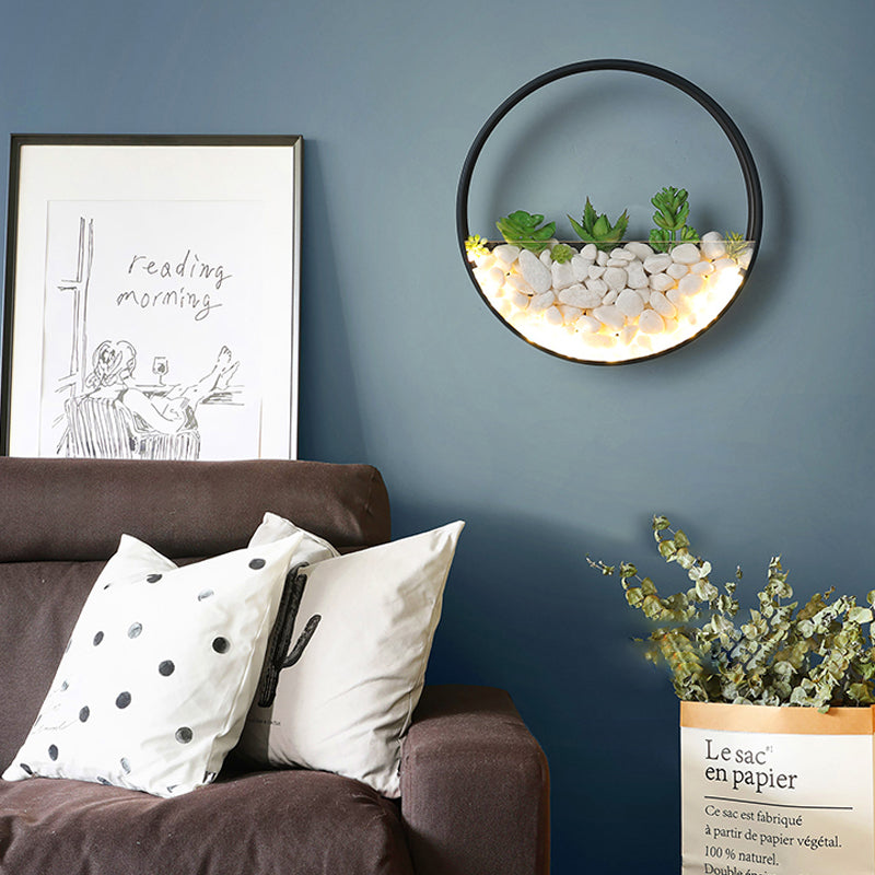 Frendorf | Mooie Big O Wandlamp Acryl Sconceslamp met Nepsucculent & Steen voor Woonkamer Slaapkamer