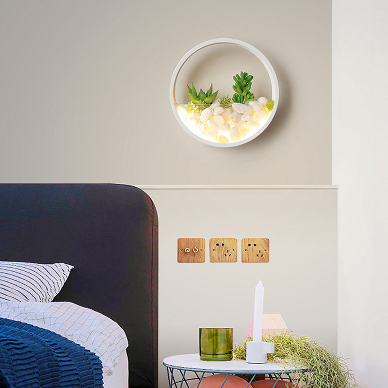 Schöne Big O Wandlicht Acryl Wandleuchte mit künstlichem Sukkulent & Stein für Wohnzimmer Schlafzimmer