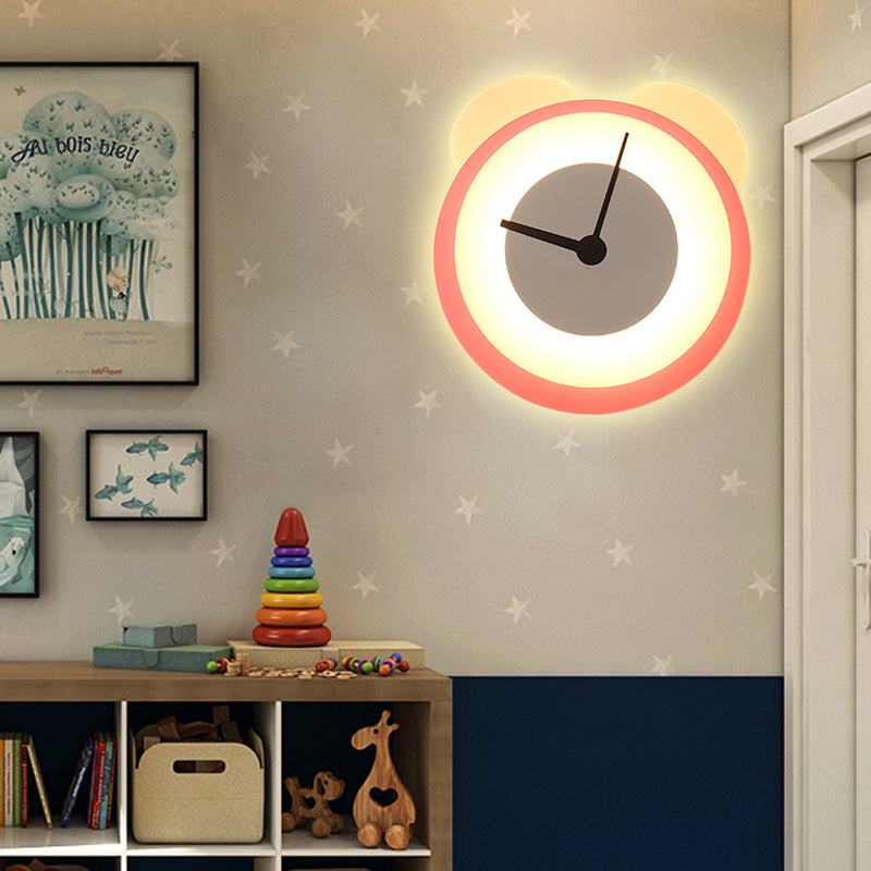 Frendorf | Cartoon Rosa Wand sconce Uhr Bär Acryl Wandlampe für Mädchen Schlafzimmer Wohnzimmer