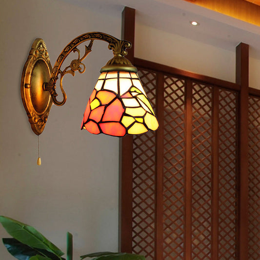 Frendorf | Esszimmer Florale Wandlampe Bleiglas Eine Licht Tiffany Rustikale Wandleuchte in Antikmessing
