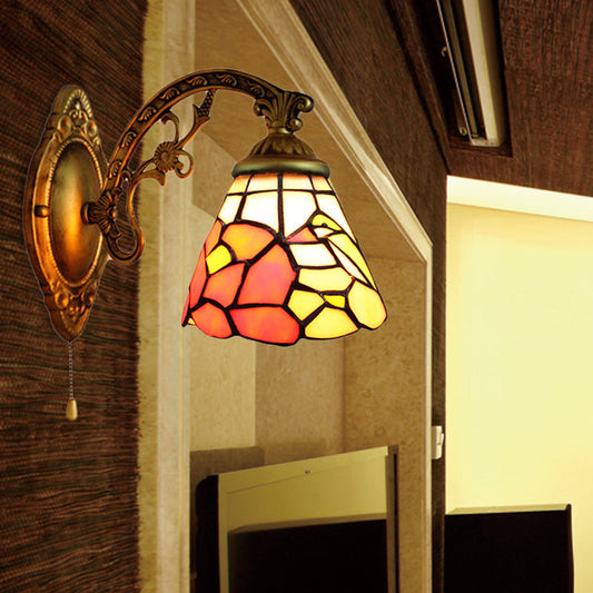 Frendorf | Esszimmer Florale Wandlampe Bleiglas Eine Licht Tiffany Rustikale Wandleuchte in Antikmessing
