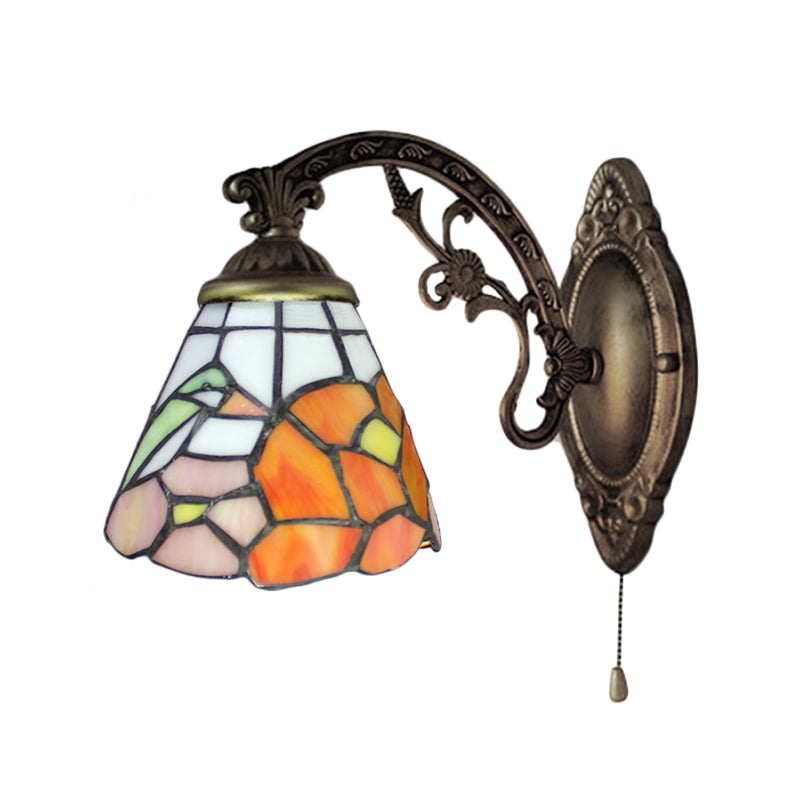 Frendorf | Esszimmer Florale Wandlampe Bleiglas Eine Licht Tiffany Rustikale Wandleuchte in Antikmessing