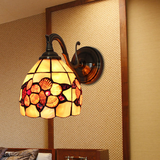 Frendorf | Rustikale Stil Petal Wandlampe 1 Licht Buntglas Wandlampe in Orange für Schlafzimmer