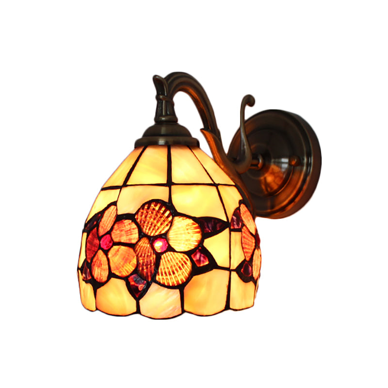 Frendorf | Rustikale Stil Petal Wandlampe 1 Licht Buntglas Wandlampe in Orange für Schlafzimmer