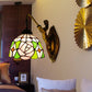 Frendorf | Tiffany 1 Hoofdmontage Licht Roze/Groen-Roze Kom Wandlamp met Geel Kleurig Glas en Zeemeermin Achterplaat