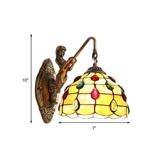 Frendorf | Beaded Wandleuchte Tiffany Beige Glas 1 Kopf Messing Wandmontage Licht mit Meerjungfrau Rückplatte