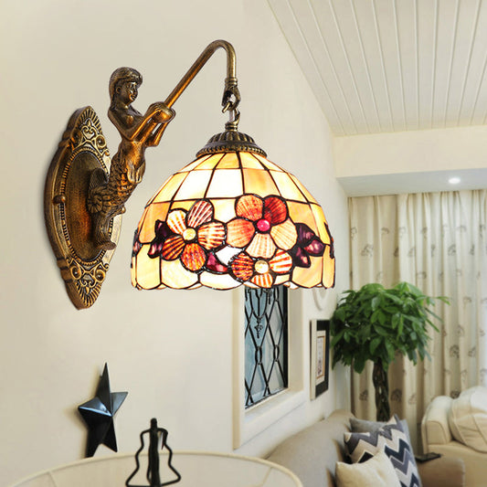 Frendorf | Victorian Dome Wandlamp Licht Beige Glas 1 Kop Bedzijde Wandmontage Licht met Bloemenpatroon