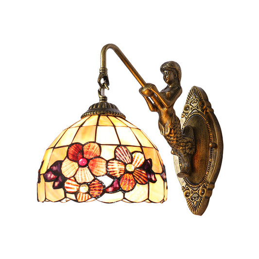 Frendorf | Victorian Dome Wandlamp Licht Beige Glas 1 Kop Bedzijde Wandmontage Licht met Bloemenpatroon
