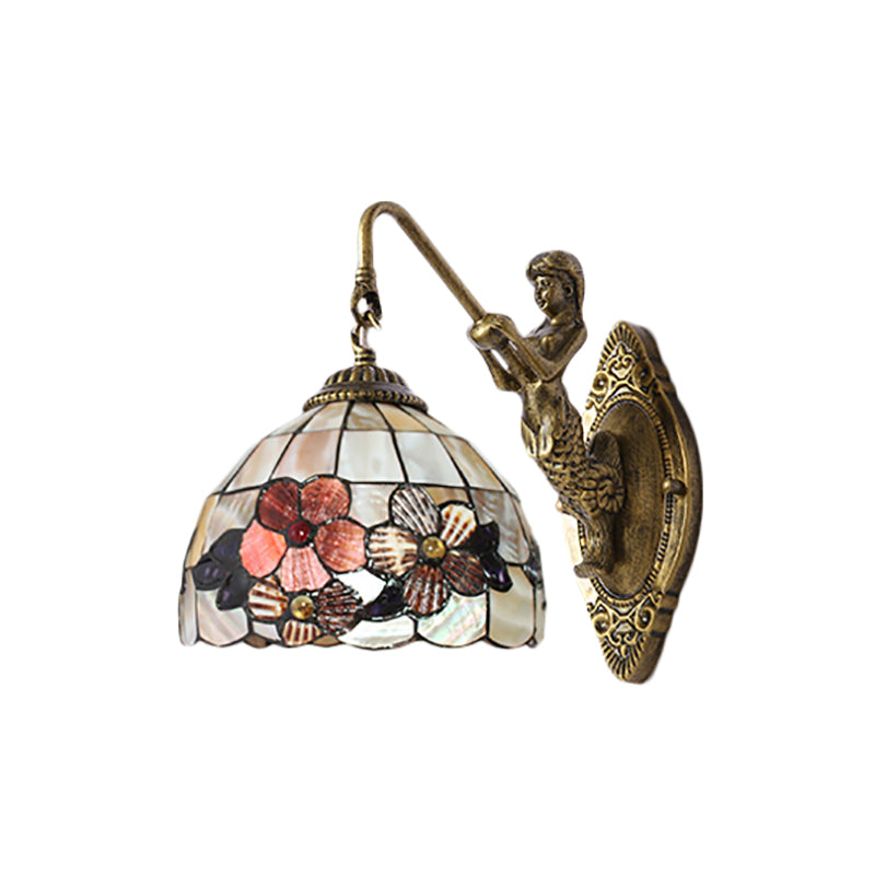 Frendorf | Victorian Dome Wandlamp Licht Beige Glas 1 Kop Bedzijde Wandmontage Licht met Bloemenpatroon