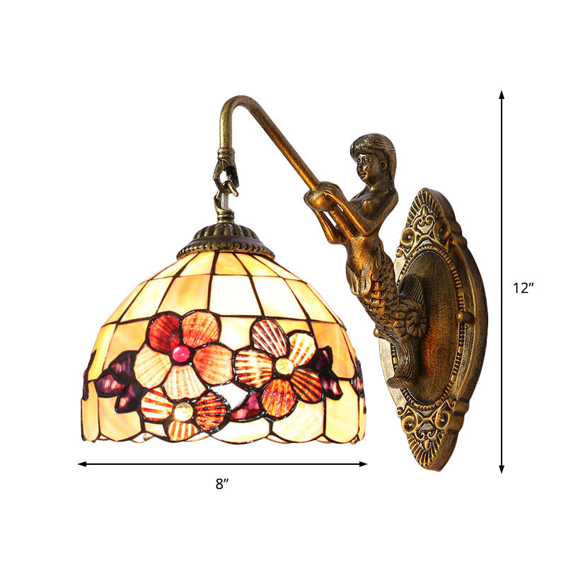 Frendorf | Victorian Dome Wandlamp Licht Beige Glas 1 Kop Bedzijde Wandmontage Licht met Bloemenpatroon