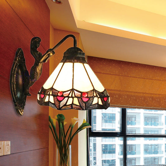 Frendorf | Beige Glazen Conus Wandgemonteerd Licht Tiffany 1 Hoofd Antiek Brons Wandlamp voor Gang