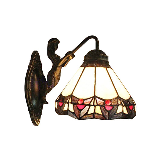 Frendorf | Beige Glazen Conus Wandgemonteerd Licht Tiffany 1 Hoofd Antiek Brons Wandlamp voor Gang