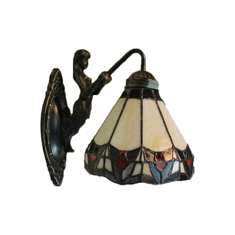 Frendorf | Beige Glazen Conus Wandgemonteerd Licht Tiffany 1 Hoofd Antiek Brons Wandlamp voor Gang