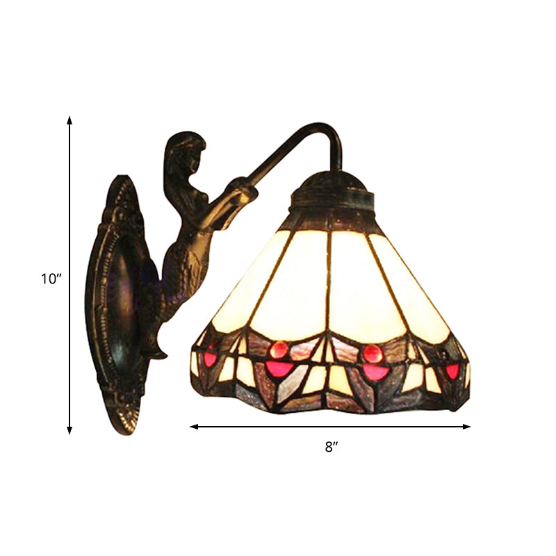Frendorf | Beige Glazen Conus Wandgemonteerd Licht Tiffany 1 Hoofd Antiek Brons Wandlamp voor Gang