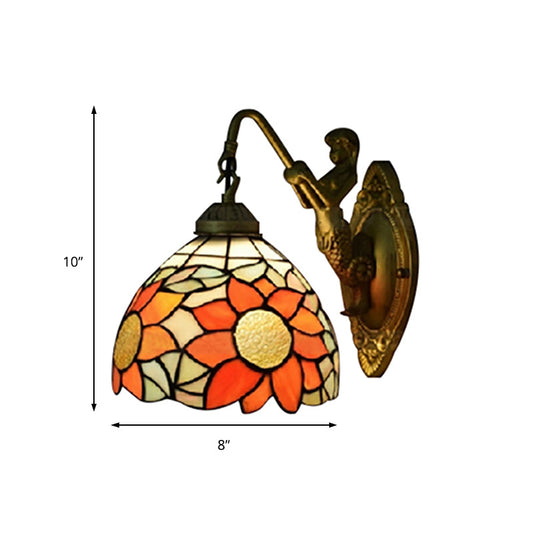 Frendorf | 1 Kopf Flur Wandmontierte Licht Tiffany Orange Wandlampe mit Sonnenblume Buntglasschirm