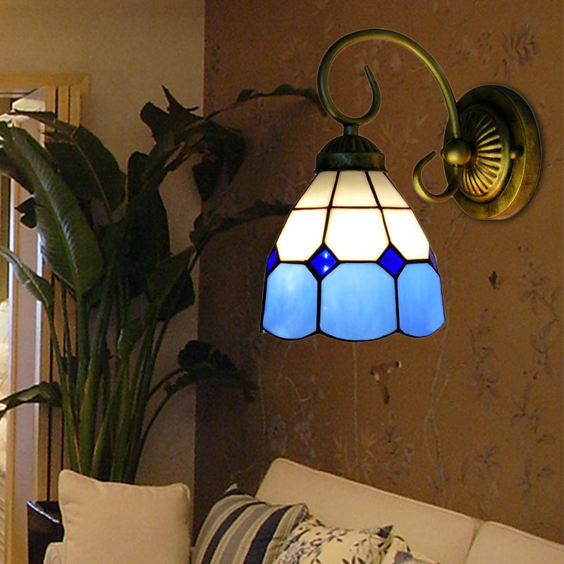 Frendorf | 1 Kopf Schüssel Wandlicht Leuchte Tiffany Orange/Blau/Rosa Glas Wandleuchte mit gebogenem Arm für Flur