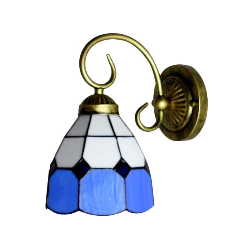 Frendorf | 1 Kopf Schüssel Wandlicht Leuchte Tiffany Orange/Blau/Rosa Glas Wandleuchte mit gebogenem Arm für Flur
