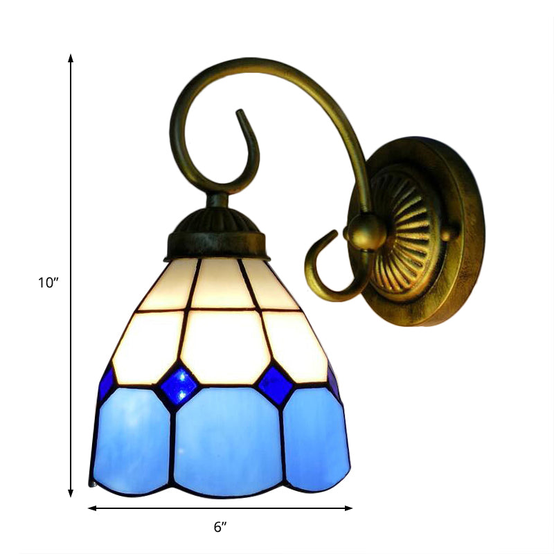 Frendorf | 1 Kopf Schüssel Wandlicht Leuchte Tiffany Orange/Blau/Rosa Glas Wandleuchte mit gebogenem Arm für Flur