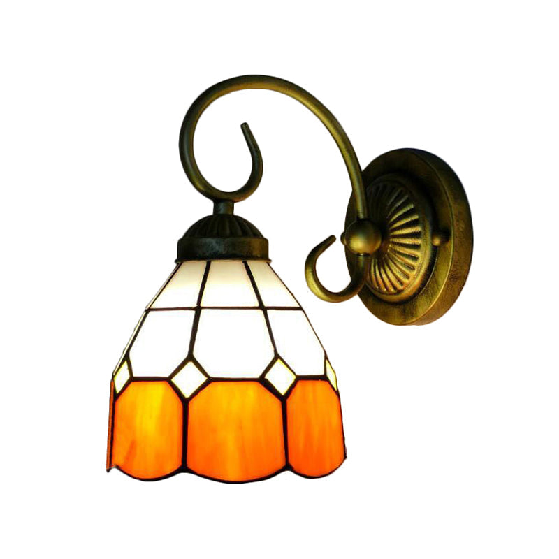 Frendorf | 1 Kopf Schüssel Wandlicht Leuchte Tiffany Orange/Blau/Rosa Glas Wandleuchte mit gebogenem Arm für Flur