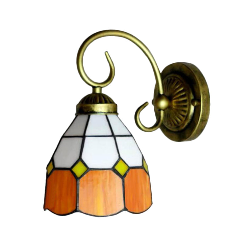 Frendorf | 1 Kopf Schüssel Wandlicht Leuchte Tiffany Orange/Blau/Rosa Glas Wandleuchte mit gebogenem Arm für Flur