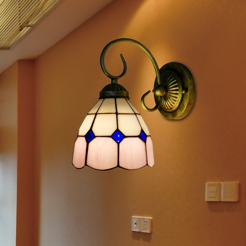 Frendorf | 1 Kopf Schüssel Wandlicht Leuchte Tiffany Orange/Blau/Rosa Glas Wandleuchte mit gebogenem Arm für Flur