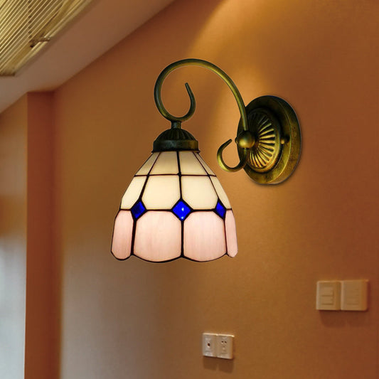 Frendorf | 1 Kopf Schüssel Wandlicht Leuchte Tiffany Orange/Blau/Rosa Glas Wandleuchte mit gebogenem Arm für Flur