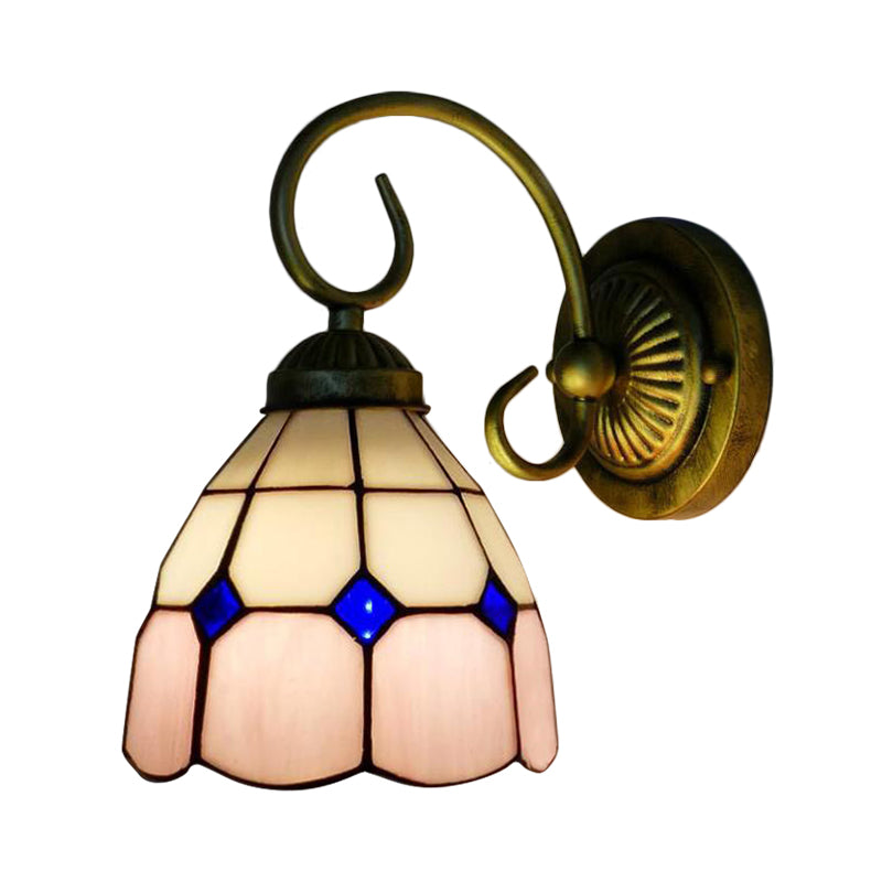 Frendorf | 1 Kopf Schüssel Wandlicht Leuchte Tiffany Orange/Blau/Rosa Glas Wandleuchte mit gebogenem Arm für Flur