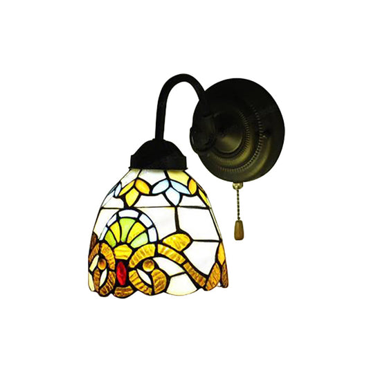 Frendorf | Gelbe Kuppel Wandlampe Viktorianisches Buntglas 1 Kopf Wandarmatur Licht mit Zugkette für Flur