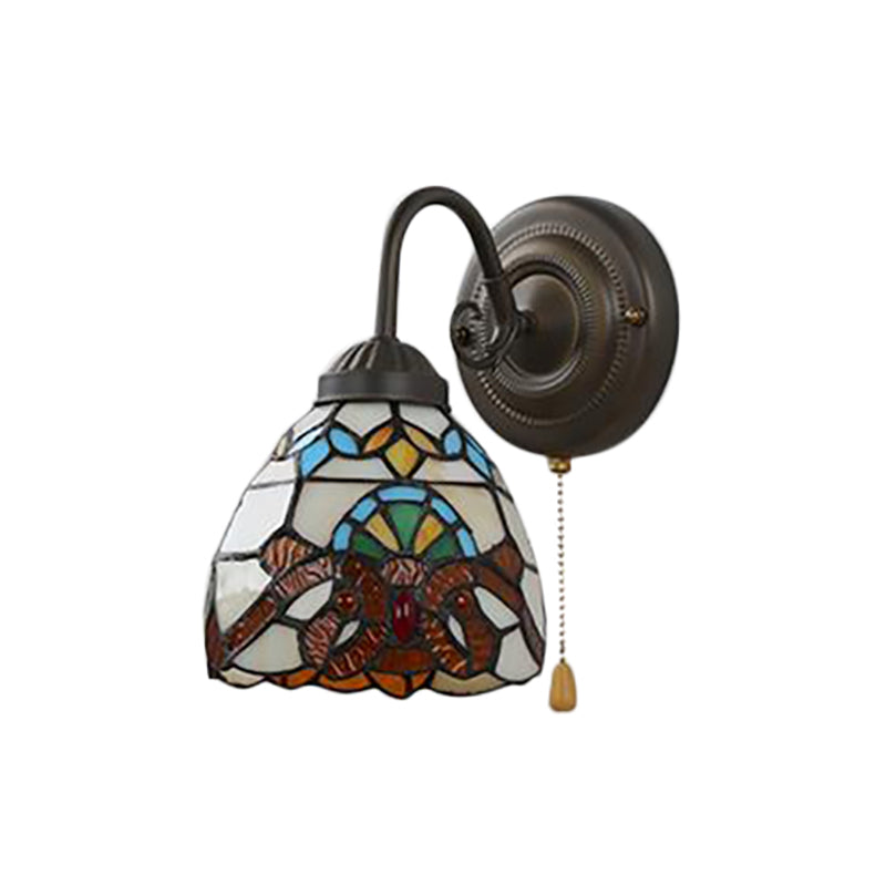 Frendorf | Gelbe Kuppel Wandlampe Viktorianisches Buntglas 1 Kopf Wandarmatur Licht mit Zugkette für Flur