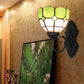 Frendorf | Ruitpatroon Wandlamp Tiffany Groen/Blauw Glas 1 Kop Zwarte Muur Gemonteerde Lamp