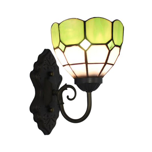 Frendorf | Ruitpatroon Wandlamp Tiffany Groen/Blauw Glas 1 Kop Zwarte Muur Gemonteerde Lamp