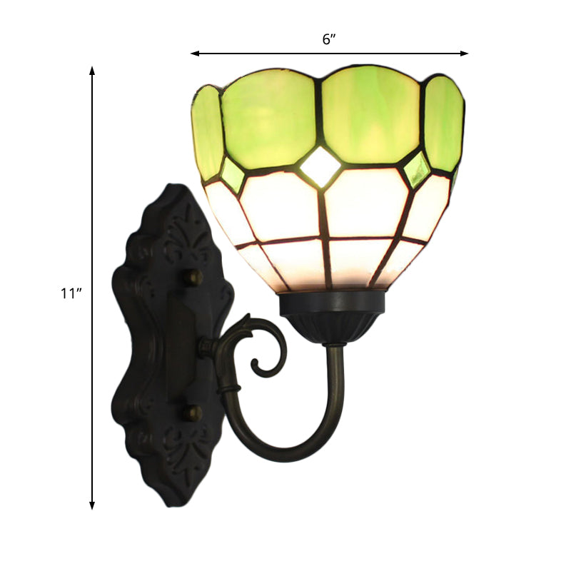 Frendorf | Ruitpatroon Wandlamp Tiffany Groen/Blauw Glas 1 Kop Zwarte Muur Gemonteerde Lamp