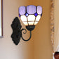 Frendorf | Ruitpatroon Wandlamp Tiffany Groen/Blauw Glas 1 Kop Zwarte Muur Gemonteerde Lamp
