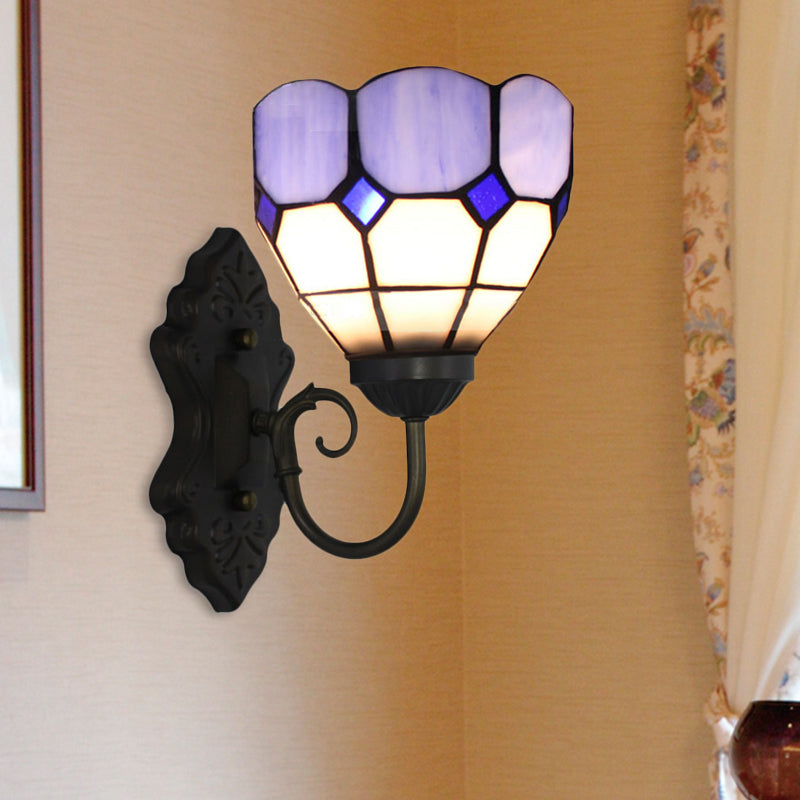 Frendorf | Ruitpatroon Wandlamp Tiffany Groen/Blauw Glas 1 Kop Zwarte Muur Gemonteerde Lamp