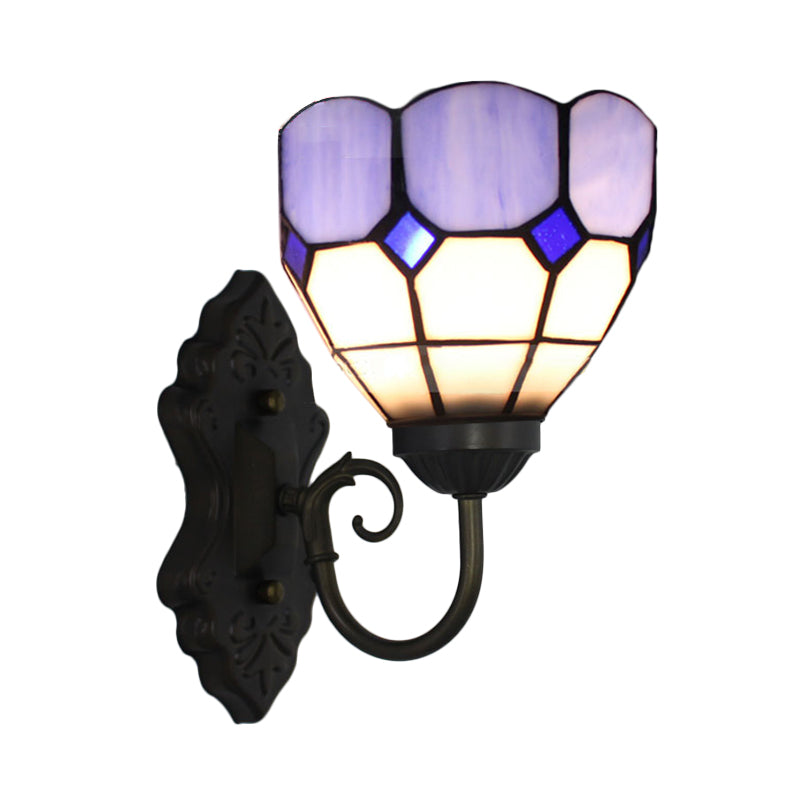 Frendorf | Ruitpatroon Wandlamp Tiffany Groen/Blauw Glas 1 Kop Zwarte Muur Gemonteerde Lamp