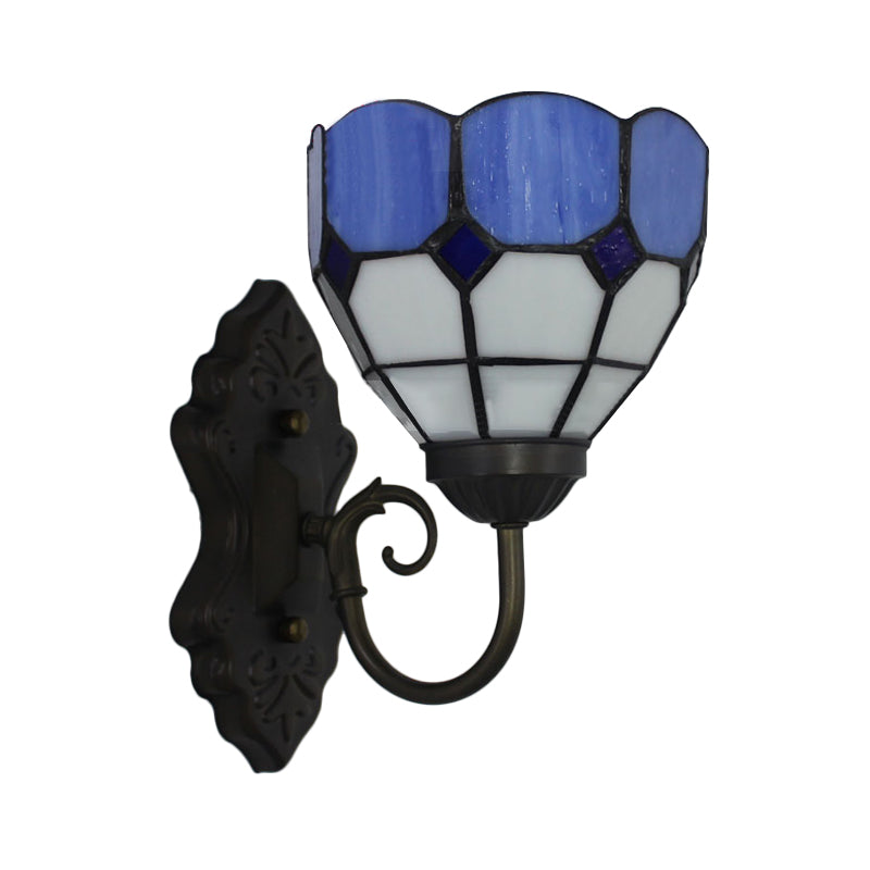 Frendorf | Ruitpatroon Wandlamp Tiffany Groen/Blauw Glas 1 Kop Zwarte Muur Gemonteerde Lamp