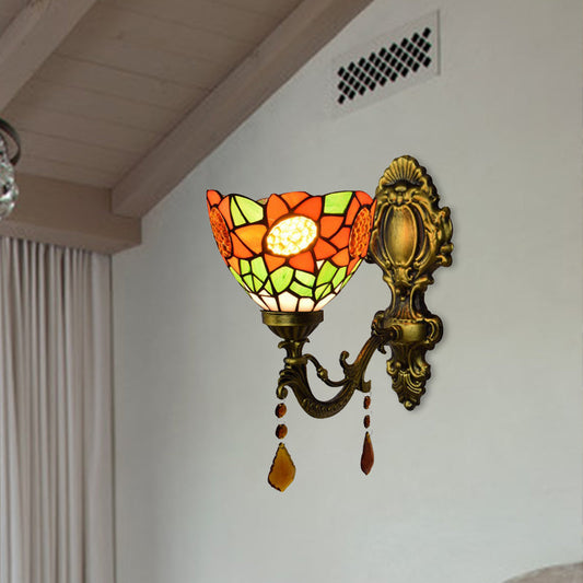 Frendorf | Oranje Zonnebloem Wandverlichting Land 1 Hoofdlamp Wandarmatuur Licht met Kom Glas Schaduw voor Gang