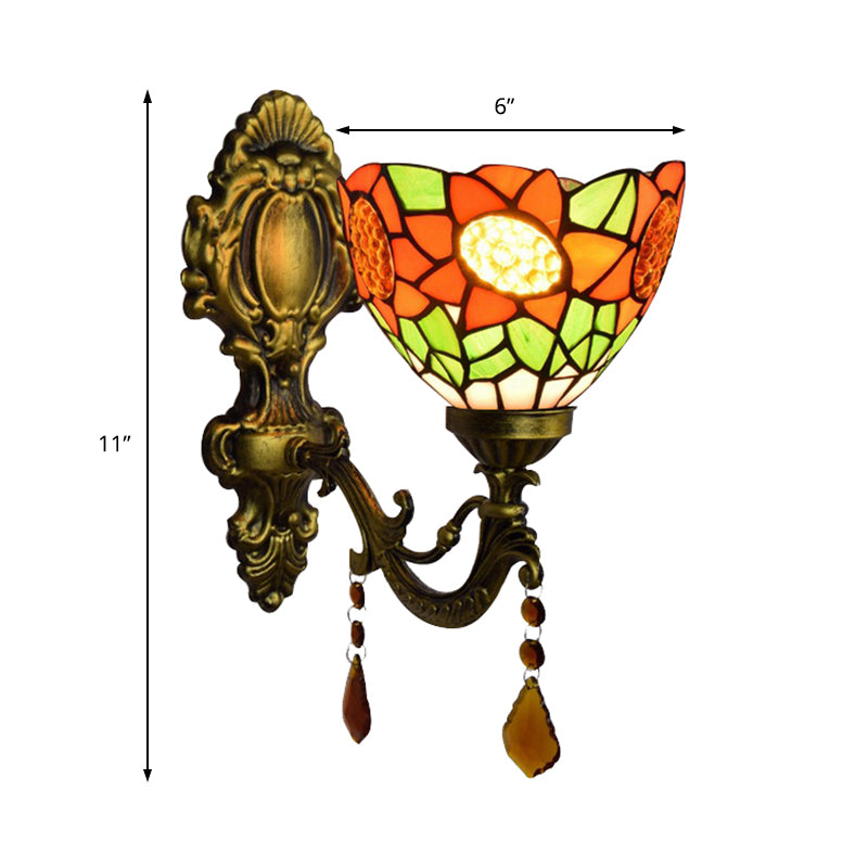 Frendorf | Oranje Zonnebloem Wandverlichting Land 1 Hoofdlamp Wandarmatuur Licht met Kom Glas Schaduw voor Gang