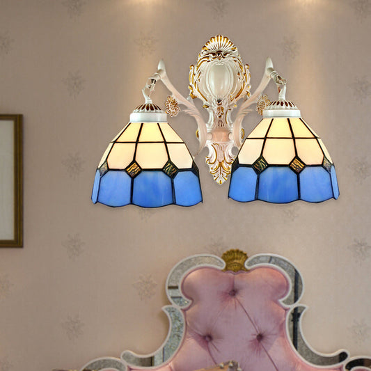 Frendorf | 2 Lichten Dome Shade Wandverlichting Lodge Geconfectioneerd Glas Wandarmatuur Licht in Blauw voor Gang