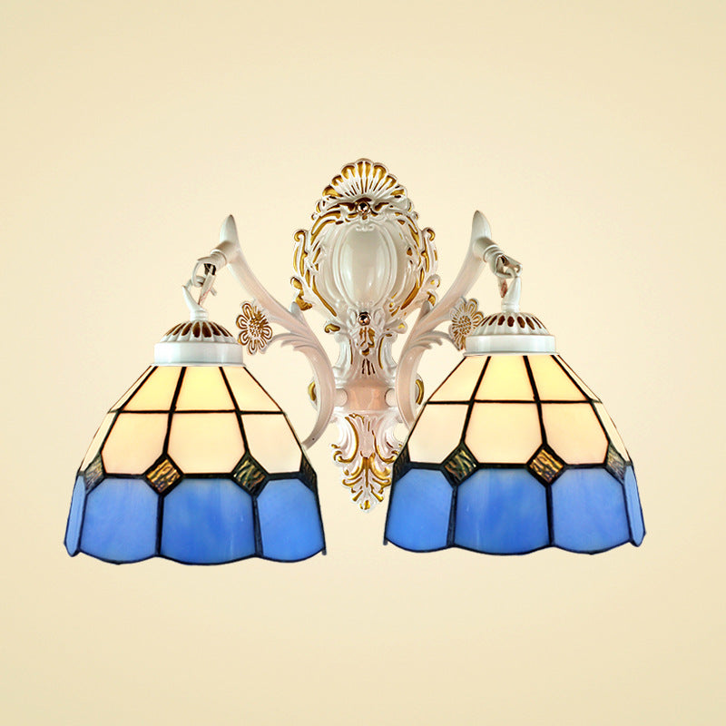 Frendorf | 2 Lichten Dome Shade Wandverlichting Lodge Geconfectioneerd Glas Wandarmatuur Licht in Blauw voor Gang