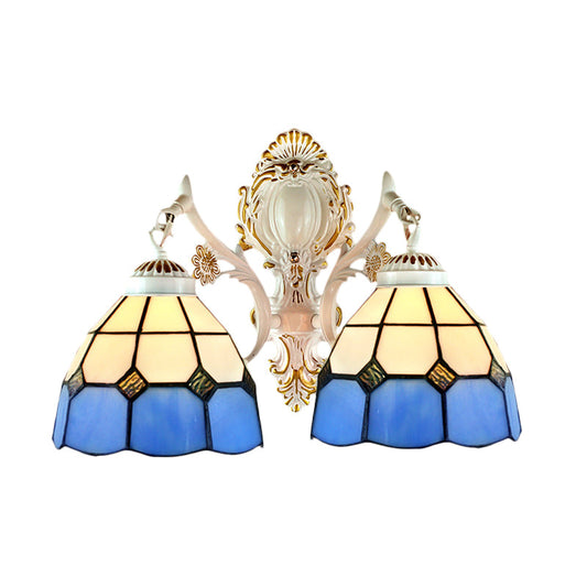 Frendorf | 2 Lichten Dome Shade Wandverlichting Lodge Geconfectioneerd Glas Wandarmatuur Licht in Blauw voor Gang
