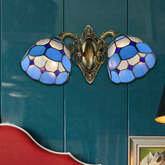 Frendorf | Dome Shade Wandlamp Industrieel Vintage Gekleurd Glas 2 Hoofden Wandarmatuur Licht in Blauw