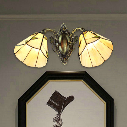 Frendorf | Skalene Schattierungs Wandleuchte Industrie Vintage Buntglass 2 Köpfe Wandlampe Leuchte mit Blattmuster