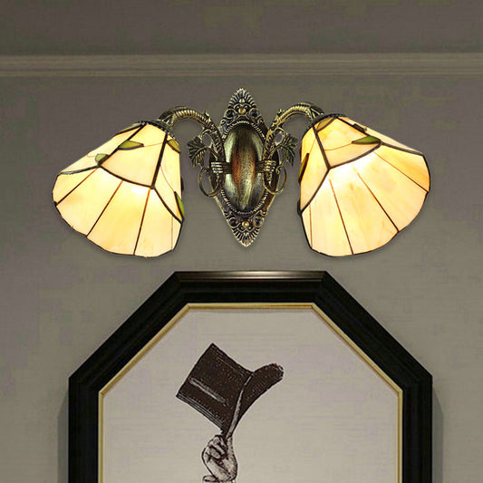 Frendorf | Skalene Schattierungs Wandleuchte Industrie Vintage Buntglass 2 Köpfe Wandlampe Leuchte mit Blattmuster