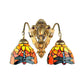 Frendorf | 2 Heads Dome Sconce Verlichting Tiffany Messing/Wit Gezuurd Glas Wandmontage Licht met Libellepatroon