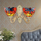 Frendorf | 2 Heads Dome Sconce Verlichting Tiffany Messing/Wit Gezuurd Glas Wandmontage Licht met Libellepatroon