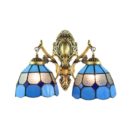 Frendorf | Vintage Domed Wandverlichting Gehard Glas 2 Hoofden Wandmontage Fixture in Blauw voor Trap